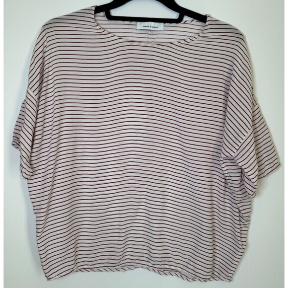 Samsoe Samsoe Oversized Striped Tee Womens Small Line Syrah Red White Boxy Top - Picture 1 of 9